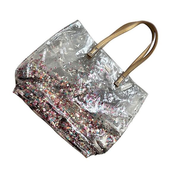 Packed Party Confetti Bucket Bag Clear Tote Glitter Gold Handles - Picture 2 of 8